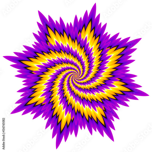 Purple flower with yellow spirals. Motion illusion.