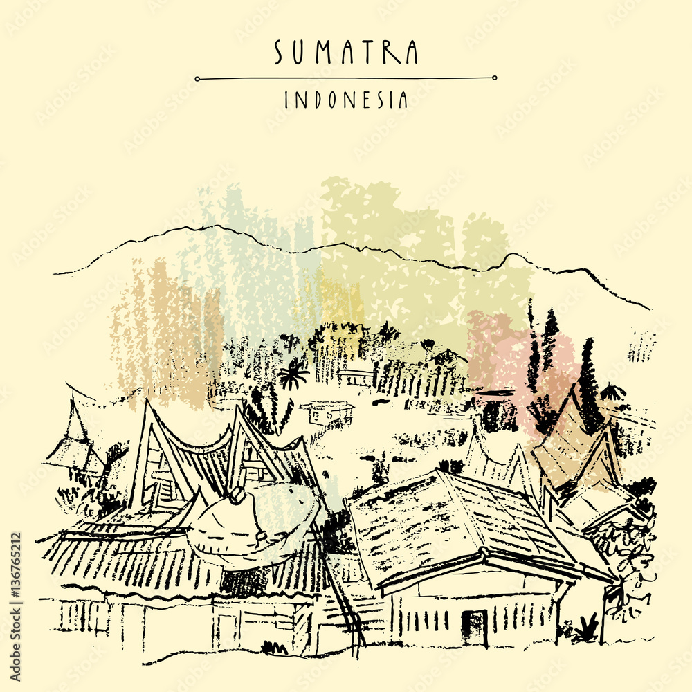 Fototapeta premium Rural landscape with mountains on lake Toba, Sumatra, Indonesia