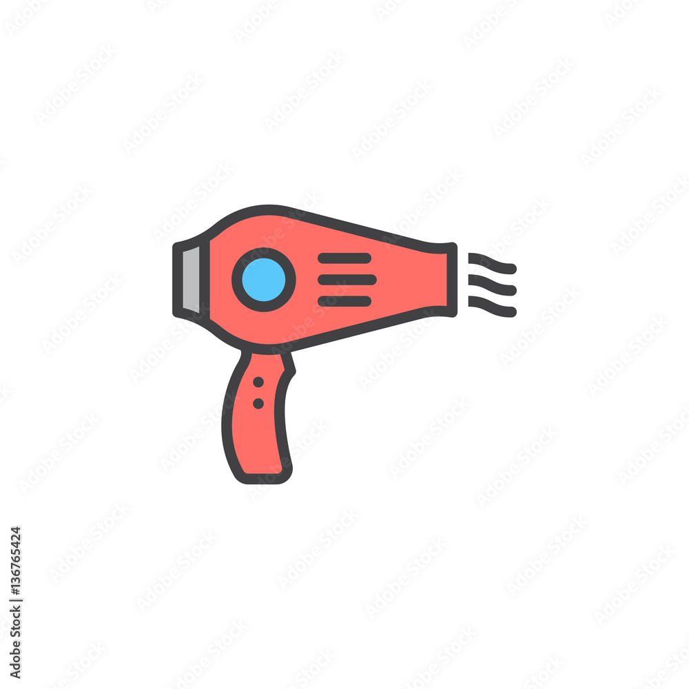 Hair dryer line icon, filled outline vector sign, linear colorful pictogram isolated on white. Symbol, logo illustration Hair dryer line icon, filled outline vector sign, linear colorful pictogram isolated on white. Symbol, logo illustration