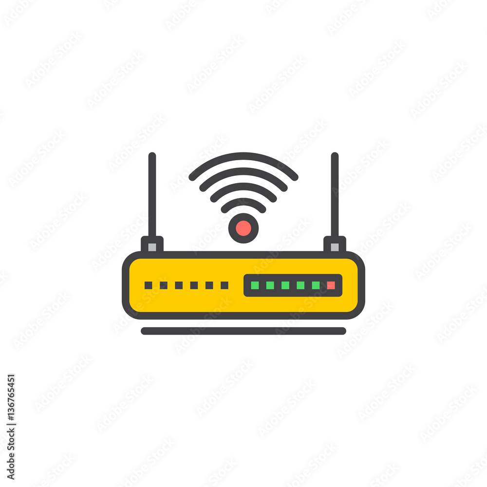 WIFI router line icon, filled outline vector sign, linear colorful pictogram isolated on white. Internet hotspot symbol, logo illustration
