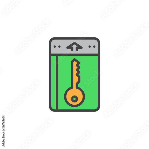 Room key, keylock line icon, filled outline vector sign, linear colorful pictogram isolated on white. Symbol, logo illustration