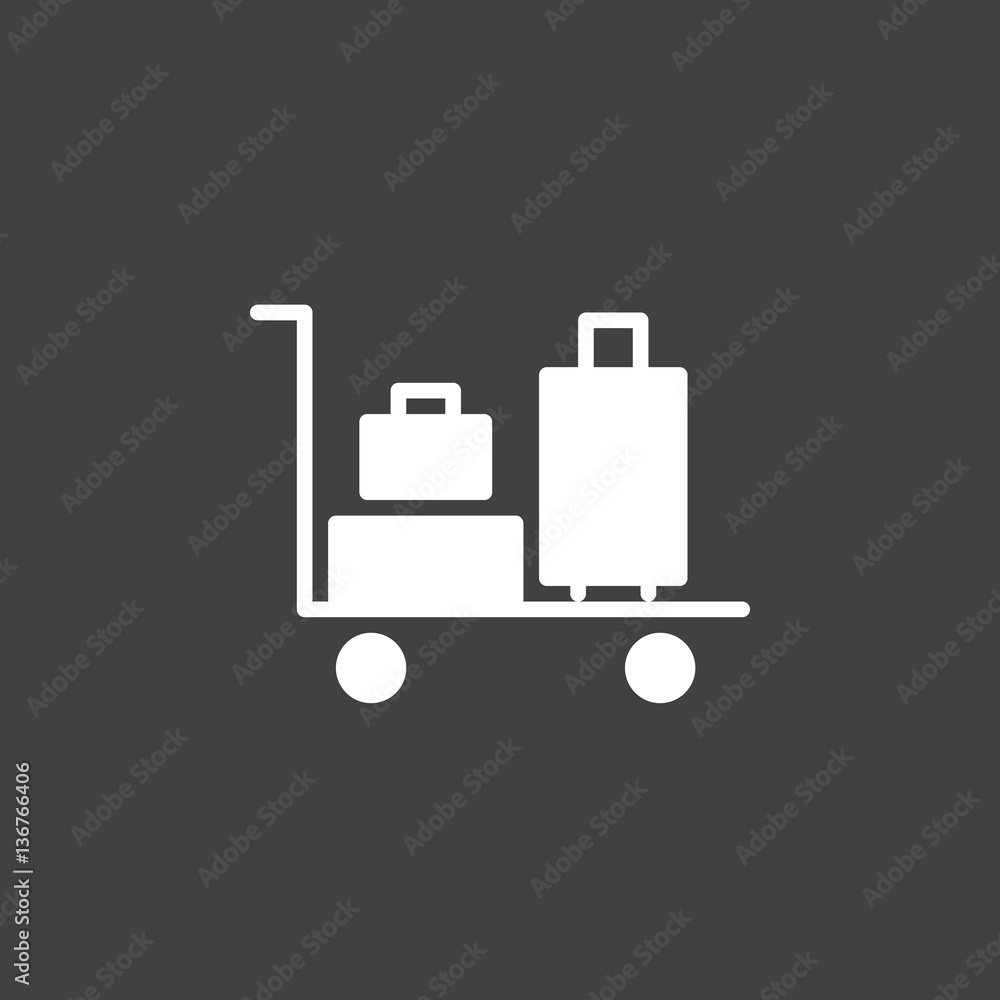 Baggage trolley icon vector, filled flat sign, solid white pictogram. Symbol, logo illustration Baggage trolley icon vector, filled flat sign, solid white pictogram. Symbol, logo illustration
