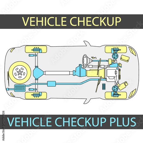 Car all view, four view, top, side, back, front, technical drawing, blueprint, line art
