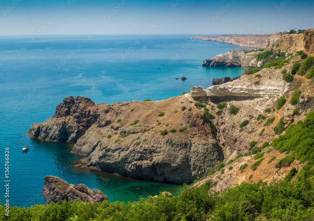 beautiful view of the rocky steep coast of the Black sea