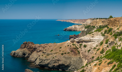 beautiful view of the rocky steep coast of the Black sea