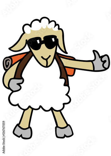 Hitchhiker cartoon sheep in action