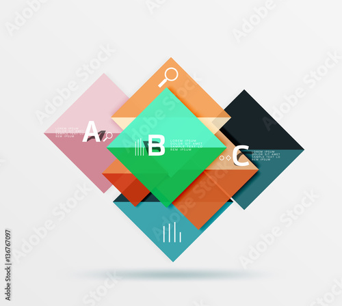 Glossy squares with text, abstract geometric design concept