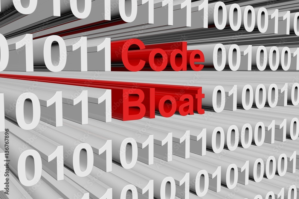 code bloat in the form of binary code, 3D illustration