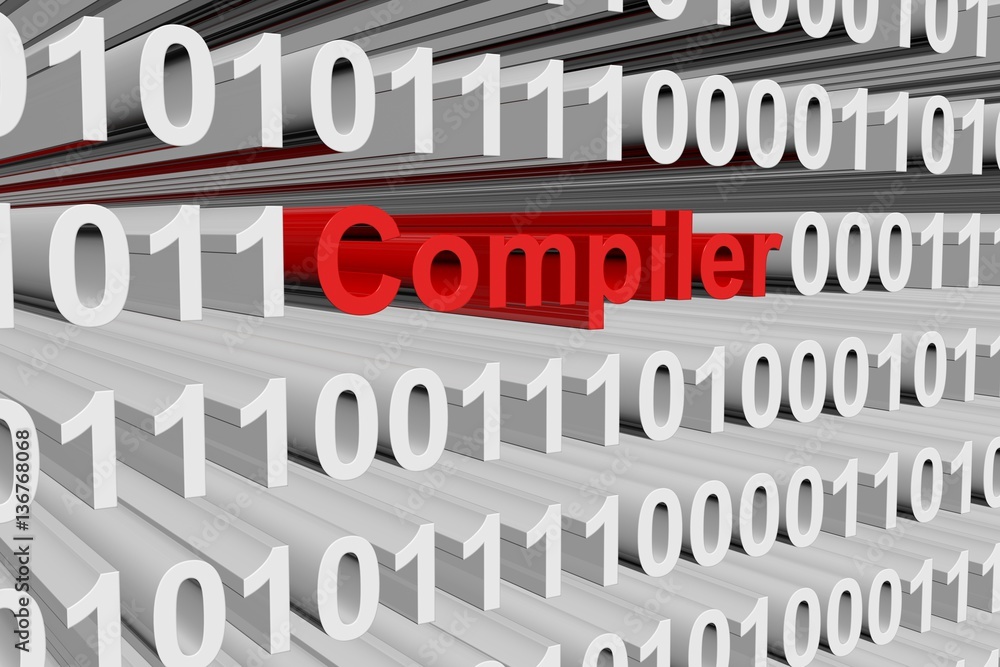 compiler in the form of binary code, 3D illustration