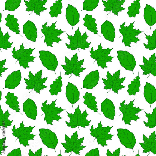 Doodle leaves seamless pattern, vector hand-drawn leaf wallpaper, nature botanic abstract background, EPS 8 © julijuliart