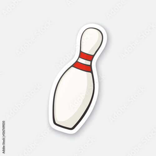 Vector illustration. One bowling pin. Sports equipment. Cartoon sticker in comics style with contour. Decoration for greeting cards, posters, patches, prints for clothes, emblems