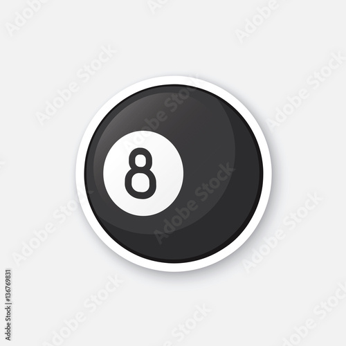 Vector illustration. Black billiard ball number eight. Sports equipment. Cartoon sticker in comics style with contour. Decoration for greeting cards, posters, patches, prints for clothes, emblems