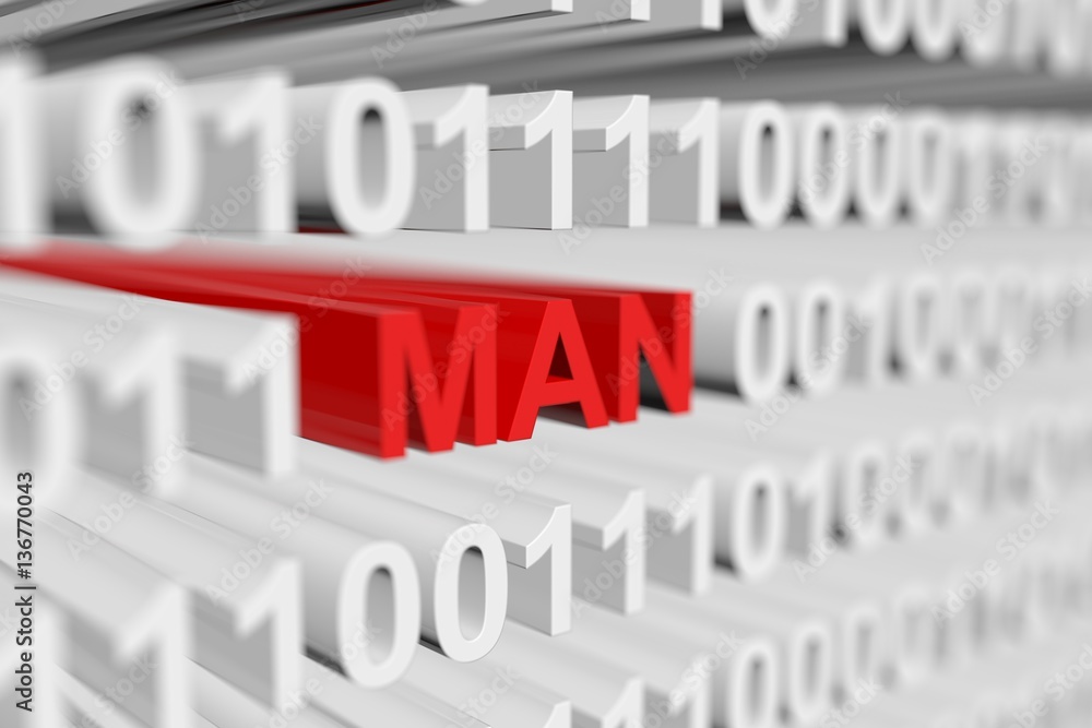 man in the form of a binary code with blurred background 3D illustration