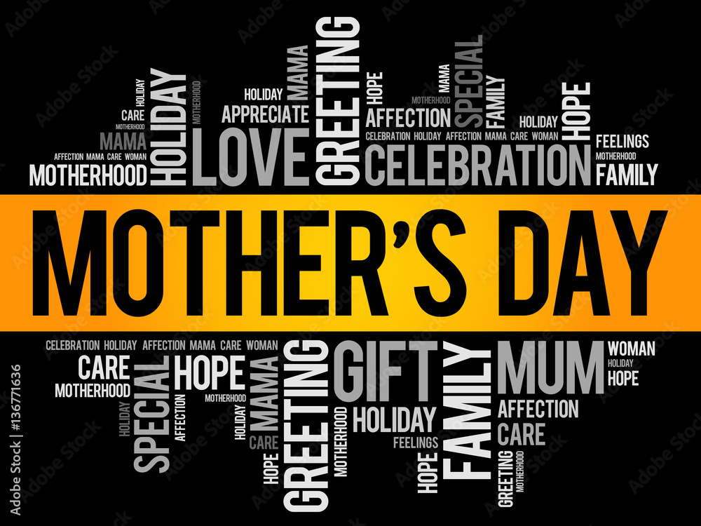 Mother's Day word cloud, care, love, family, motherhood concept Mother's Day word cloud, care, love, family, motherhood concept