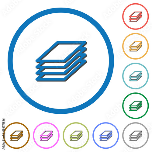 Printing papers icons with shadows and outlines