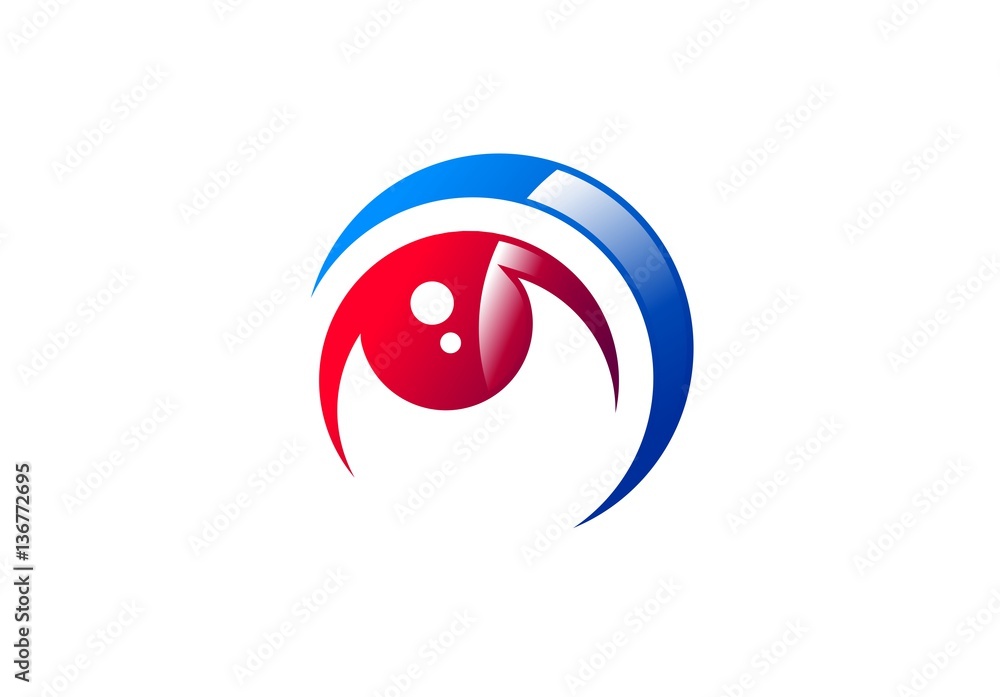 eye vision logo, circle red eye visual logo icon, global swirl modern optic symbol illustration, eyes sphere vortex vector design template