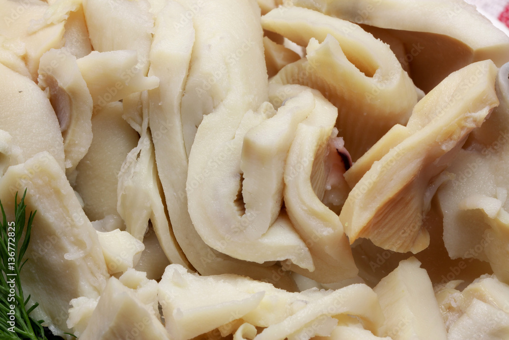 canned sliced squid as a background close-up canned sliced squid as a background close-up