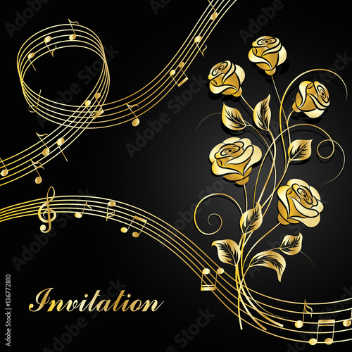 Gold roses with music notes.