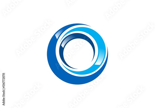 blue global sphere elements swirl logo, abstract spiral symbol, twist circle sign icon, round shape vector design template