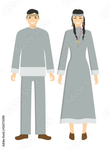 Isolated chukchi couple on white background. Man and woman in national clothes.