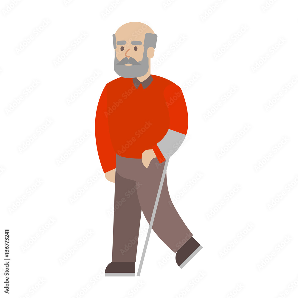 Isolated disabled man on white background. Old man with stick. Isolated disabled man on white background. Old man with stick.
