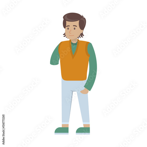 Isolated disabled man on white background. Young handsome man without arm.