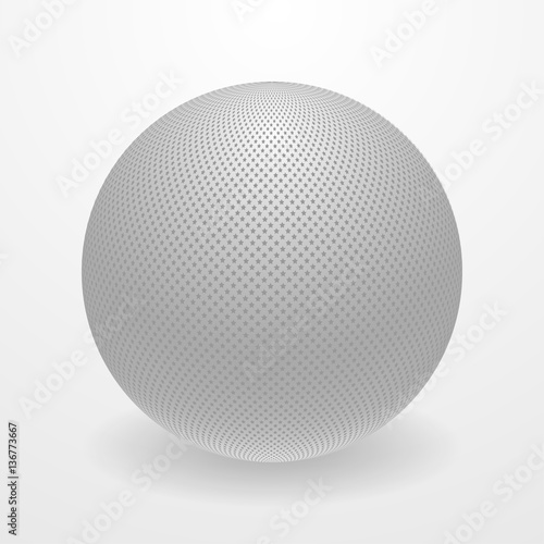 Realistic 3d white sphere with a pattern. Isolated vector object on white background