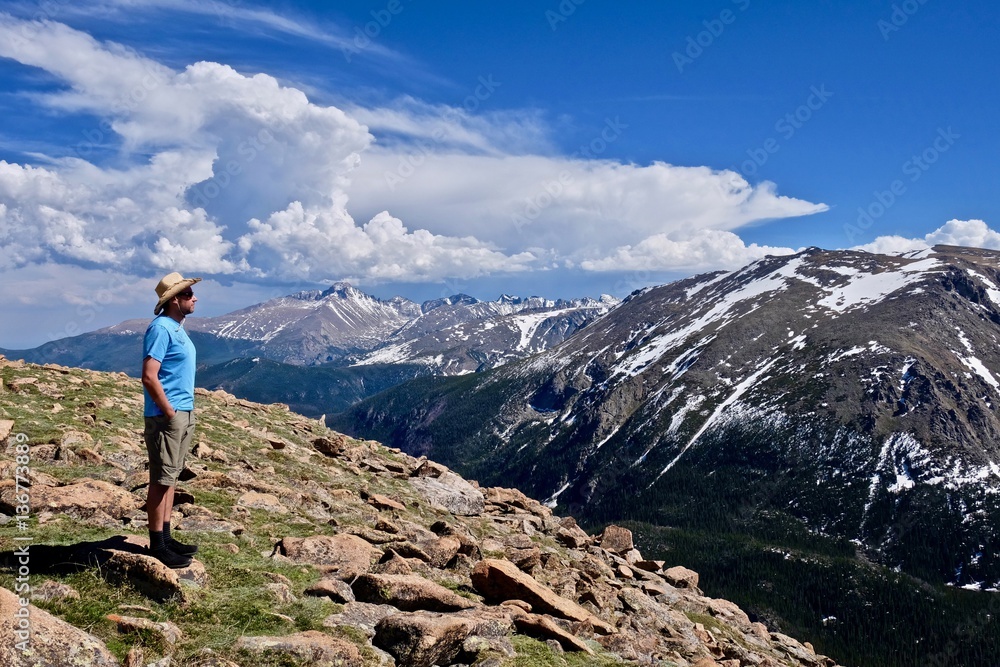 Man hiking in Rocky Mountainas National Park. Denver. Colorado. United States.