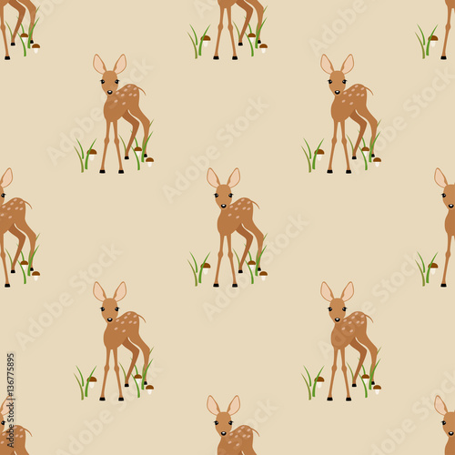 Seamless pattern with a fawn on a beige background.