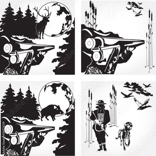 Vector set of hunting concept design elements in flat style