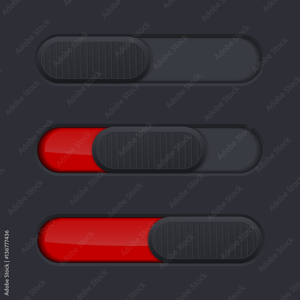 Interface slider bar. Red bar on black background Interface slider bar. Red bar on black background