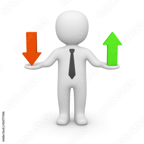 3d man holding two arrows w...