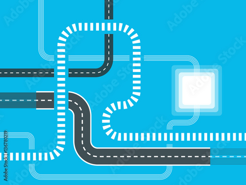 Futuristic road map background. Abstract GPS navigation banner. Winding road infographic template. Road trip and Journey route. Vector EPS 10