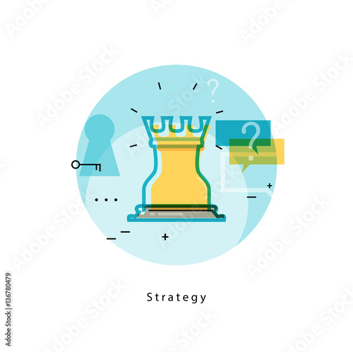 Chess rook icon for strategic planning and business strategy. Flat line business vector illustration banner for mobile and web graphics