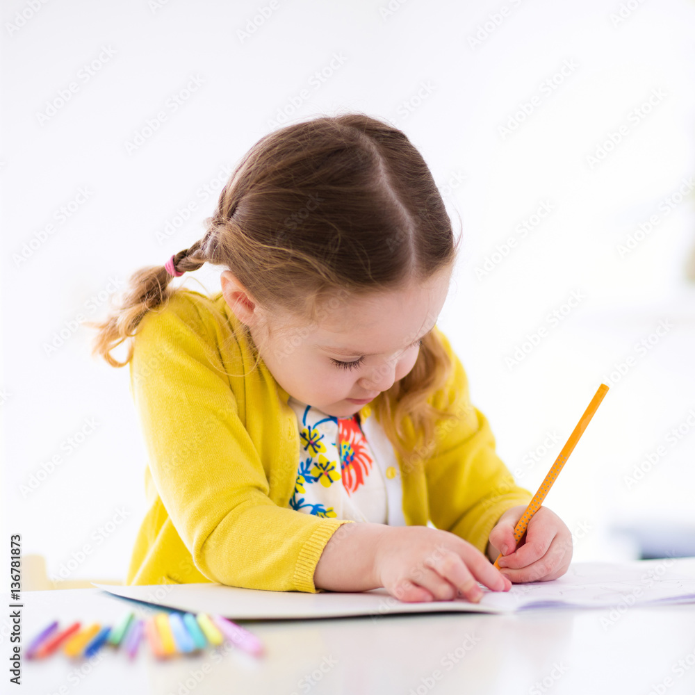 Kids read, write and paint. Child doing homework. Kids read, write and paint. Child doing homework.