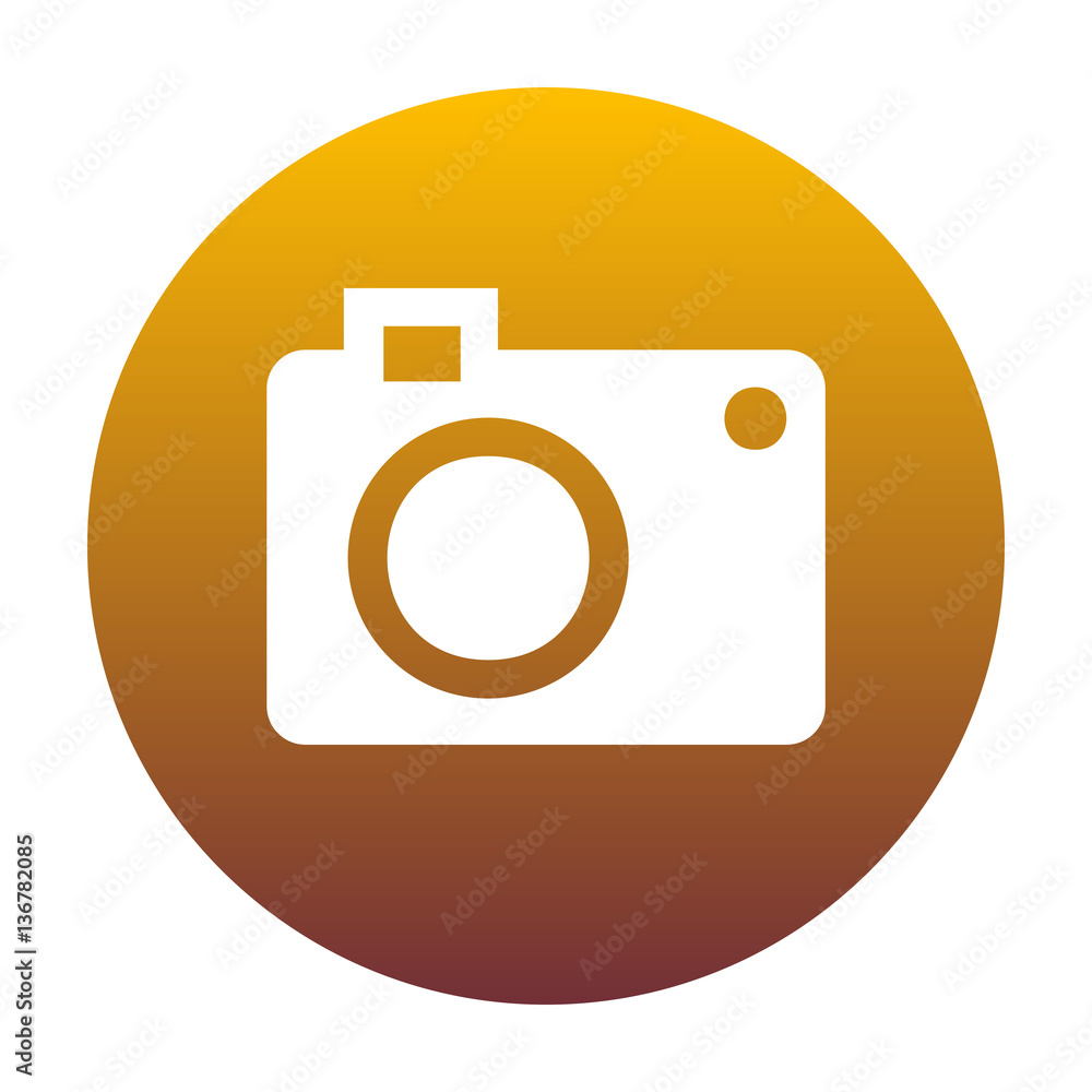 Digital camera sign. White icon in circle with golden gradient a Digital camera sign. White icon in circle with golden gradient a