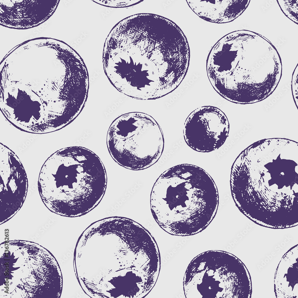 Obraz premium Seamless texture. Blueberries. Vector ornament. It can be use for background, clothing design, wrapping paper.