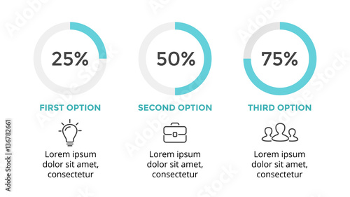 Vector circle infographic, cycle diagram, graph, presentation pie chart. Business concept with 3 options, parts, steps, processes. 16x9 minimal slide. Percents status.