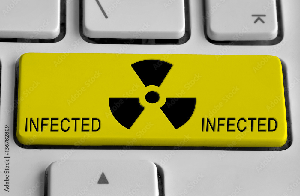 White keyboard with yellow infected button White keyboard with yellow infected button