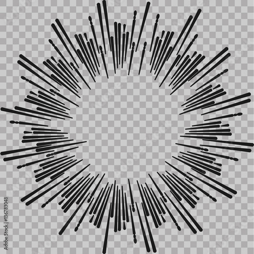 Abstract comic book flash explosion radial lines background. Vector illustration for superhero design. Bright black white light strip burst. Flash ray blast glow. Manga cartoon hero fight print stamp