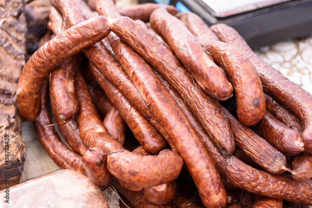 Domestic smoked bacon, ham and fried sausages Domestic smoked bacon, ham and fried sausages