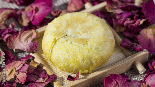 Rose moon cake traditional cake  - Chinese mid autumn festival food photo