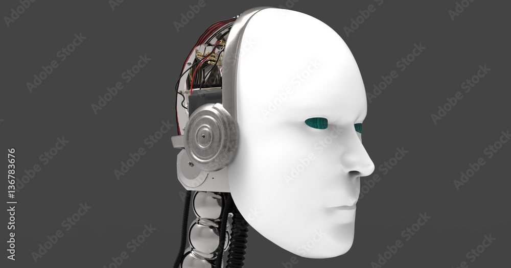 3D Illustration Of A Humanoid Android Robotic Head 3D Illustration Of A Humanoid Android Robotic Head