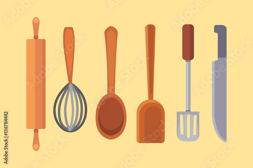 Vector Set Kitchen Utensils. cooking tools flat style. cook equipment isolated objects