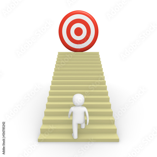 3d man climbs the stairs to the target. 3d render.