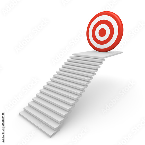 Stairway with target on the top. 3d render.