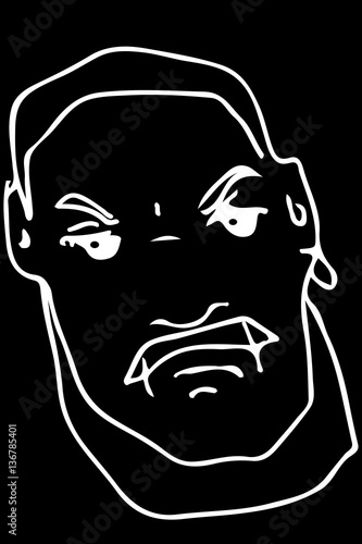 vector sketch of the face of an angry adult male