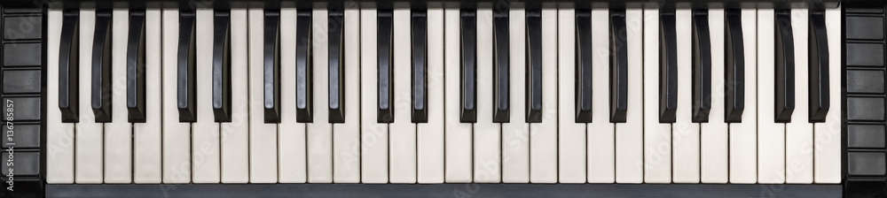 Analog synthesizer keyboard, top view Analog synthesizer keyboard, top view