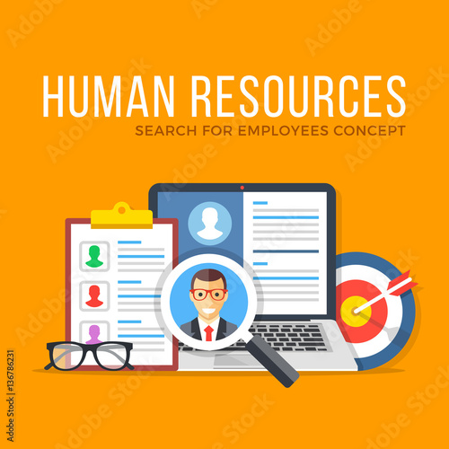 Human resources. Search for employees. Flat design graphic elements set. Modern concepts for web banners, websites, infographics, printed materials. Vector illustration