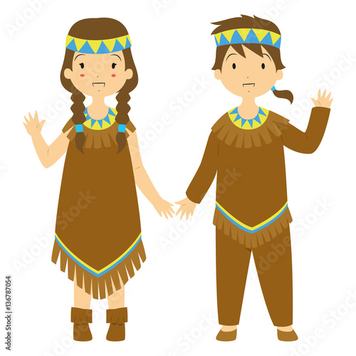 Thanksgiving - cute and happy native couple vector illustration
